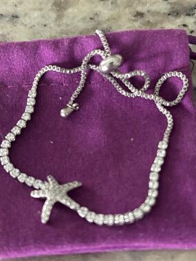 Sterling Silver Starfish Tennis Bracelet with Clear Stones - Silver